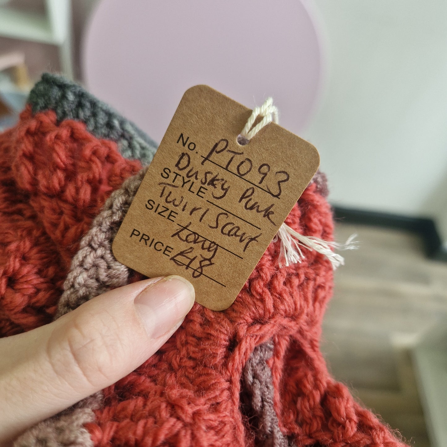Handmade Long Dusky Pink Twirl Scarf PT093